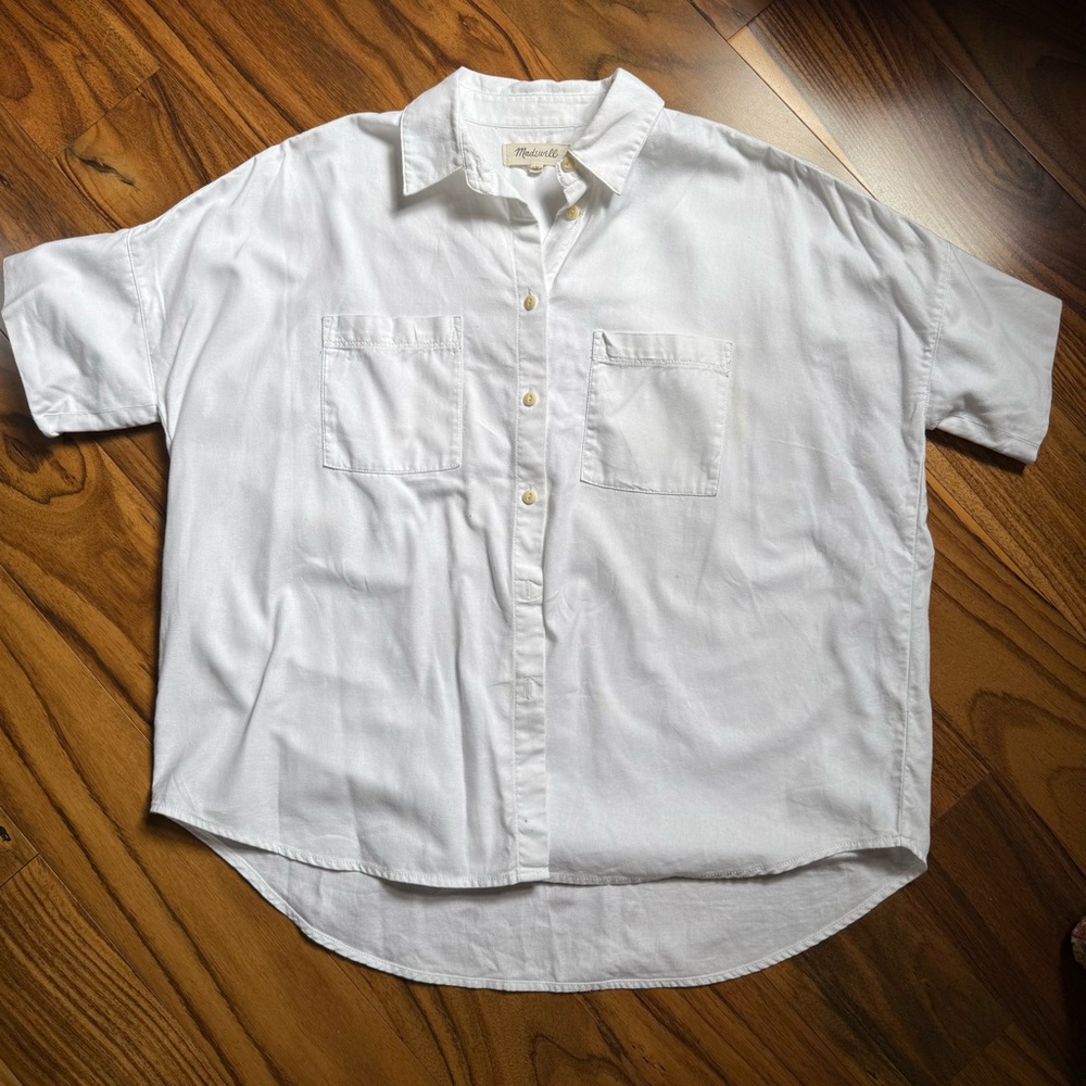 Madewell White Cotton Courier Shirt Sz M - Picture 2 of 11
